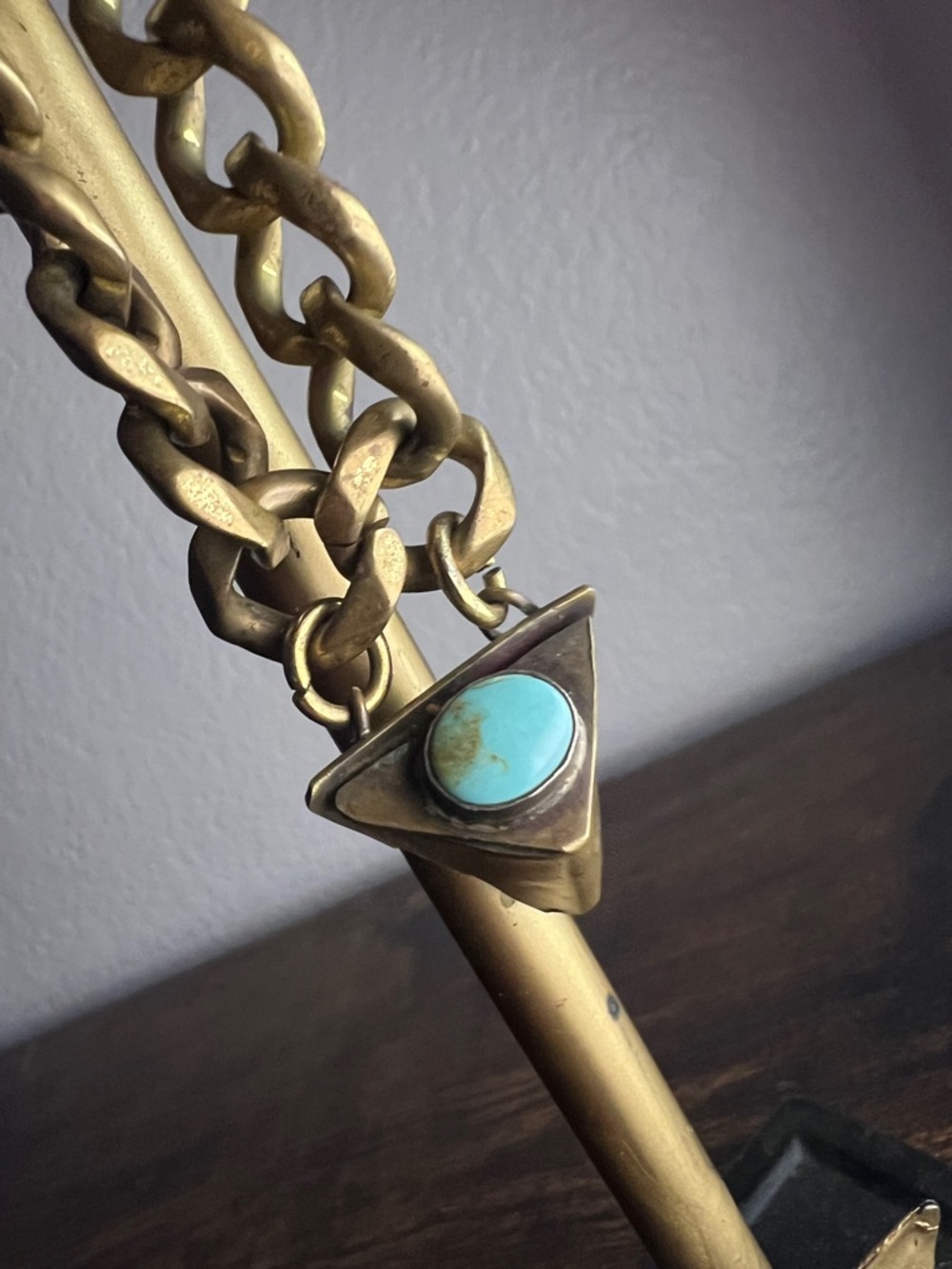 Gold-Tone Chunky Chain Necklace with Turquoise Pendant - Picture 4 of 5